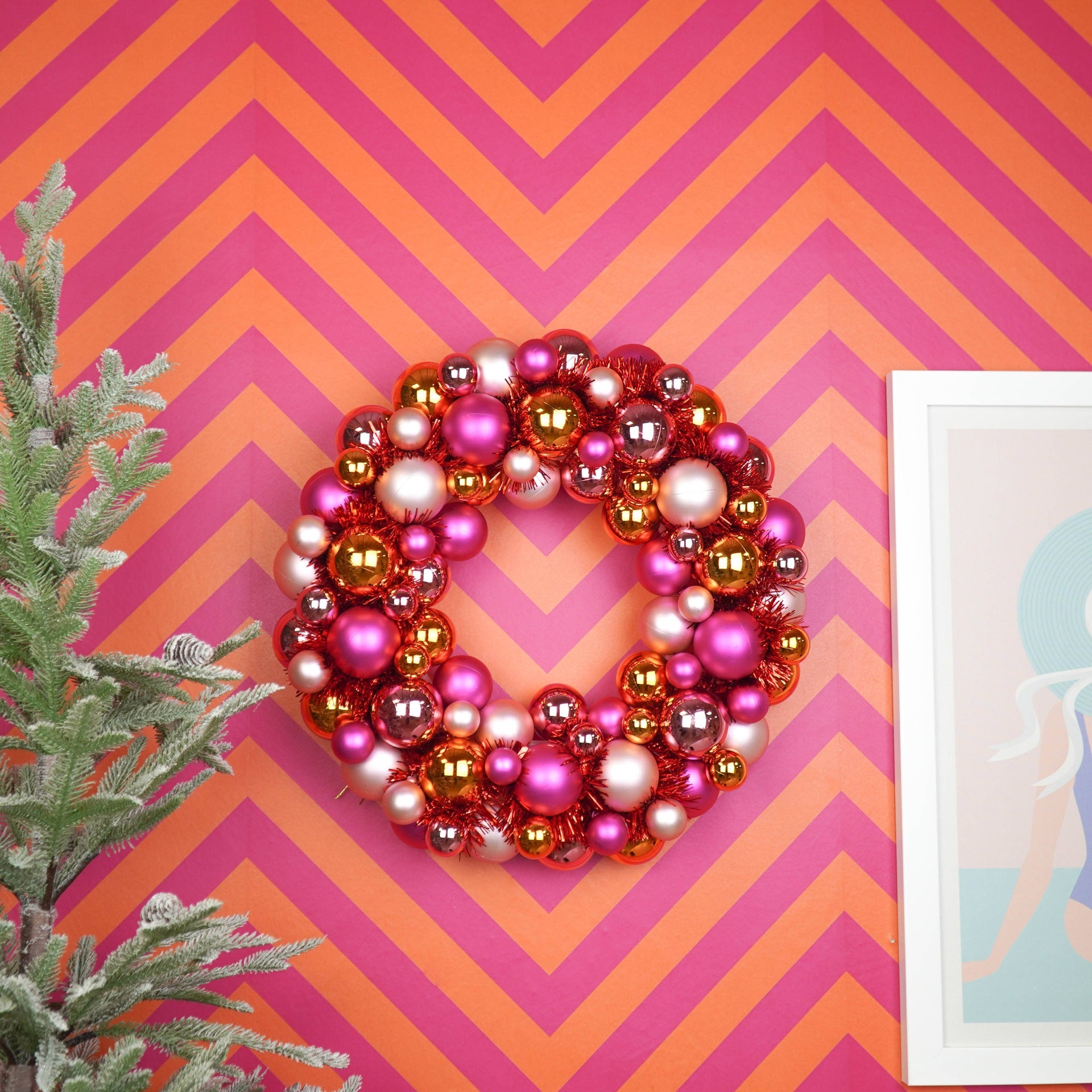 Weihnachtskranz - Christbaumkugeln - Rosa/Orange