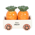 Salières et poivrières en forme de carottes dans un chariot | Design e regali originali