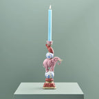 Bougeoir Oiseau sur Éléphant, Résine Rose, 13 x 9x30,5