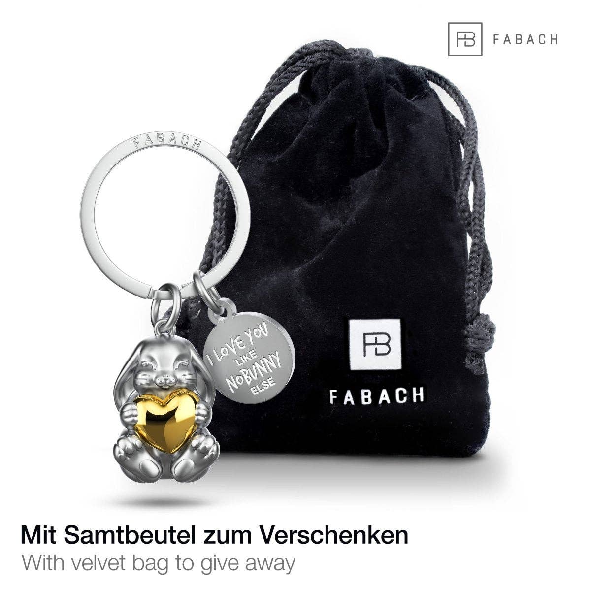 Porte-clés « I love you like nobunny else » en forme de lapin « Bunny » avec gravure. Joli porte-bonheur avec cœur