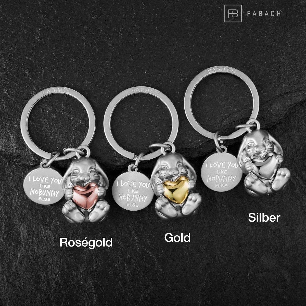 Porte-clés « I love you like nobunny else » en forme de lapin « Bunny » avec gravure. Joli porte-bonheur avec cœur
