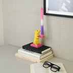 Bougeoir - Souris - Polyrésine - Jaune/Rose - 8x10x17cm
