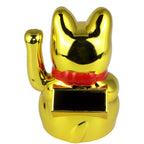Chat chanceux solaire doré 10,5 cm