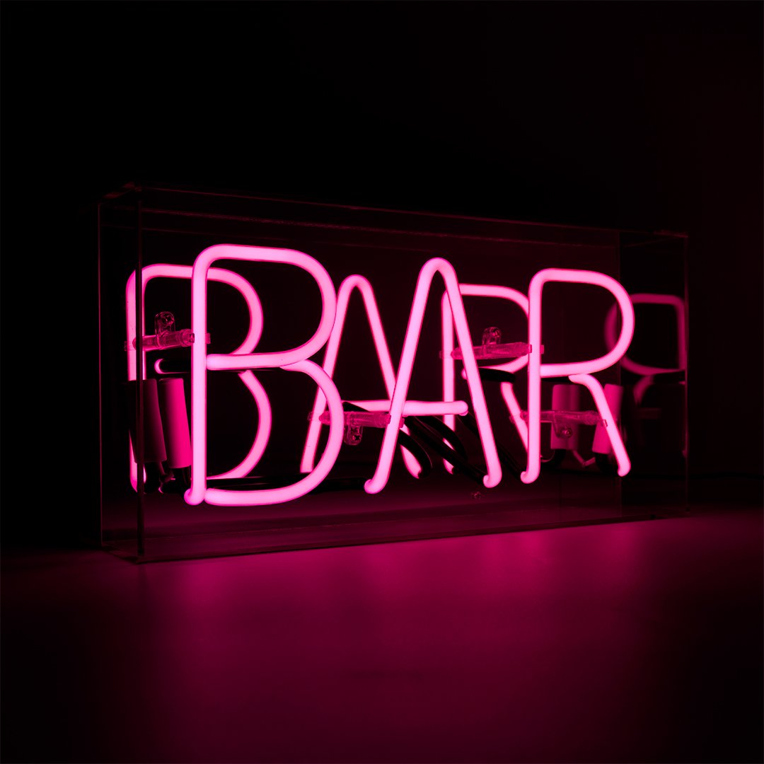 'Bar' Glass Neon Sign - PINK