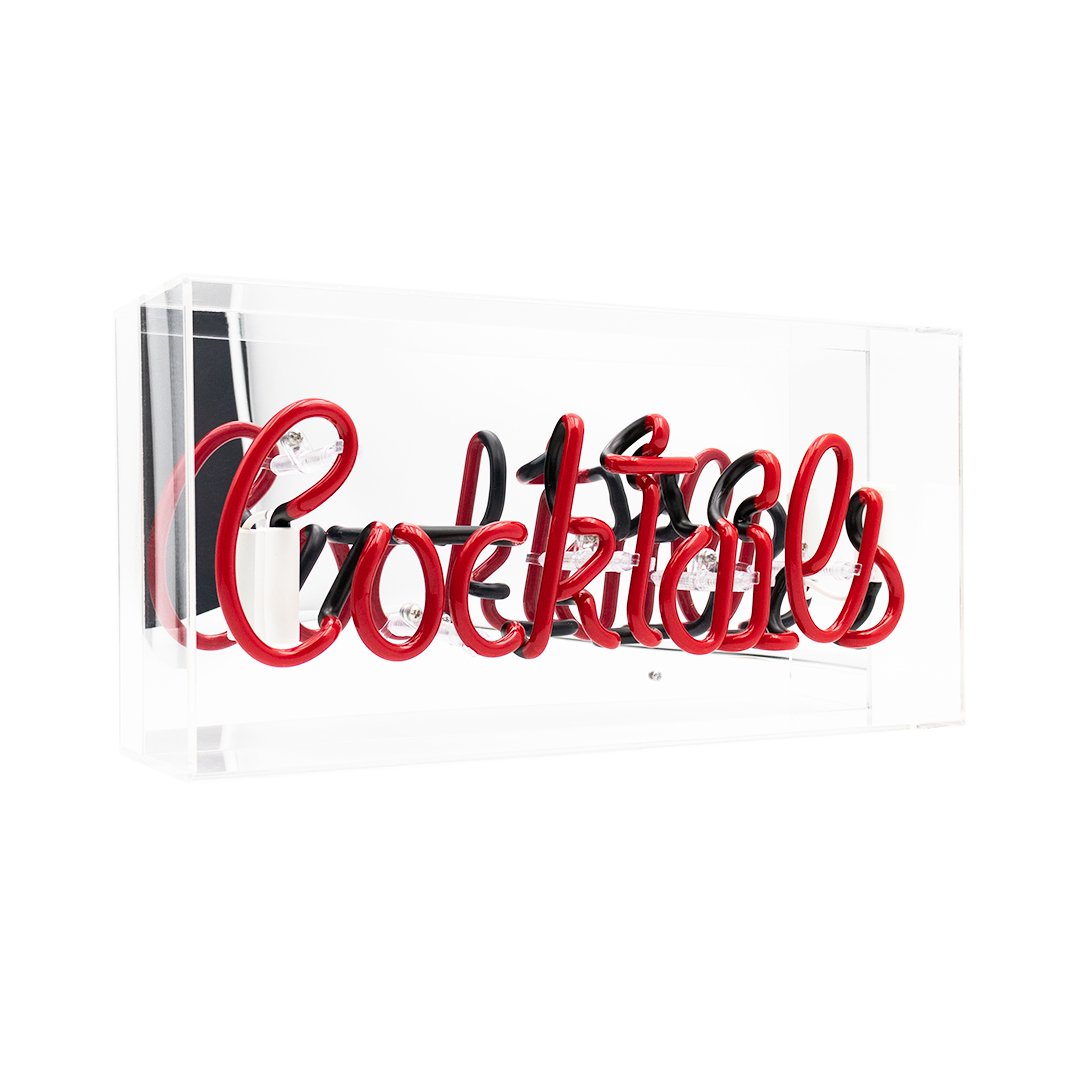 'Cocktails' Glass Neon Sign - Red