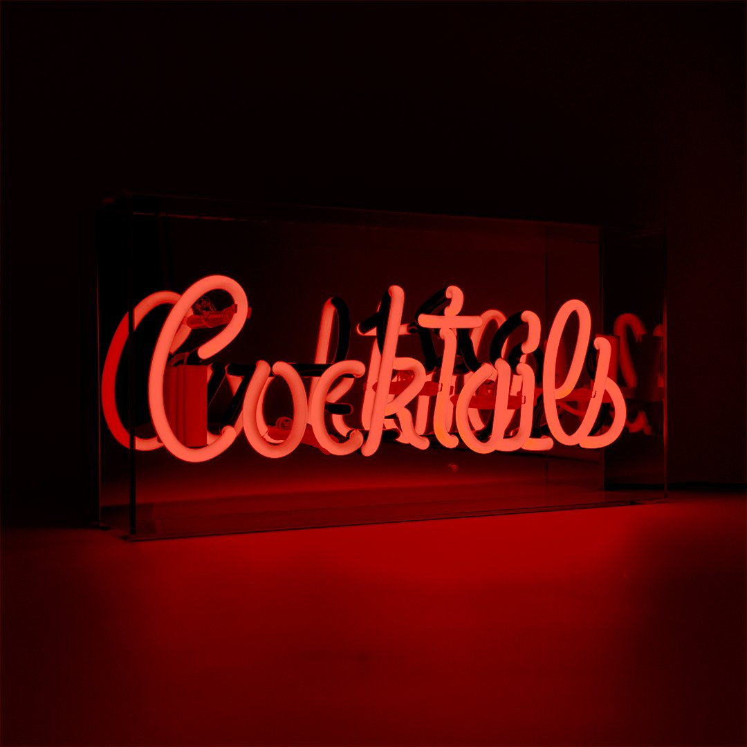 'Cocktails' Glass Neon Sign - Red