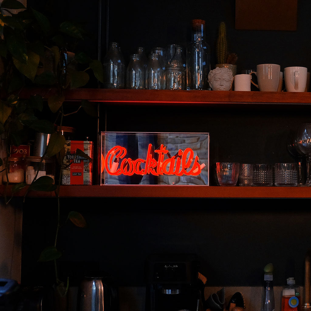 'Cocktails' Glass Neon Sign - Red