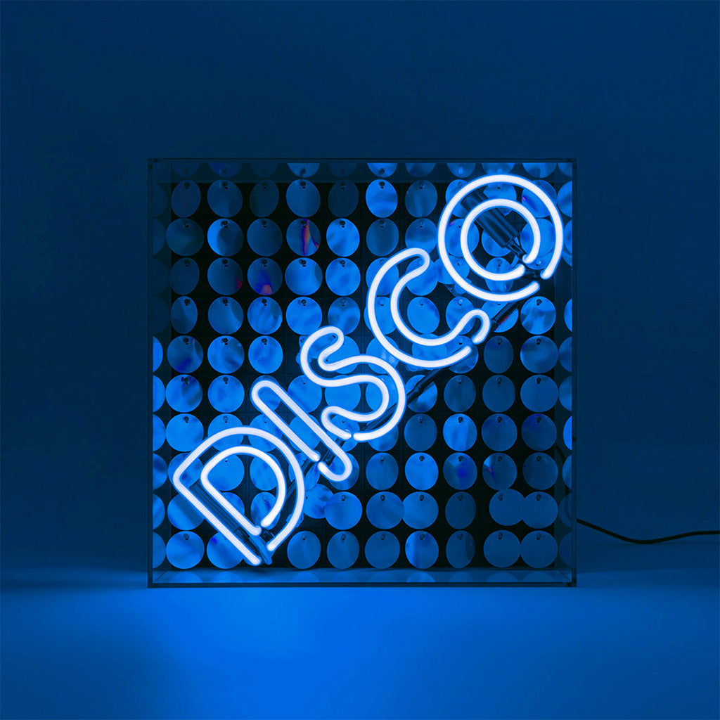 Panneau néon en verre 'Disco' avec paillettes