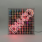 Panneau néon en verre 'Disco' avec paillettes