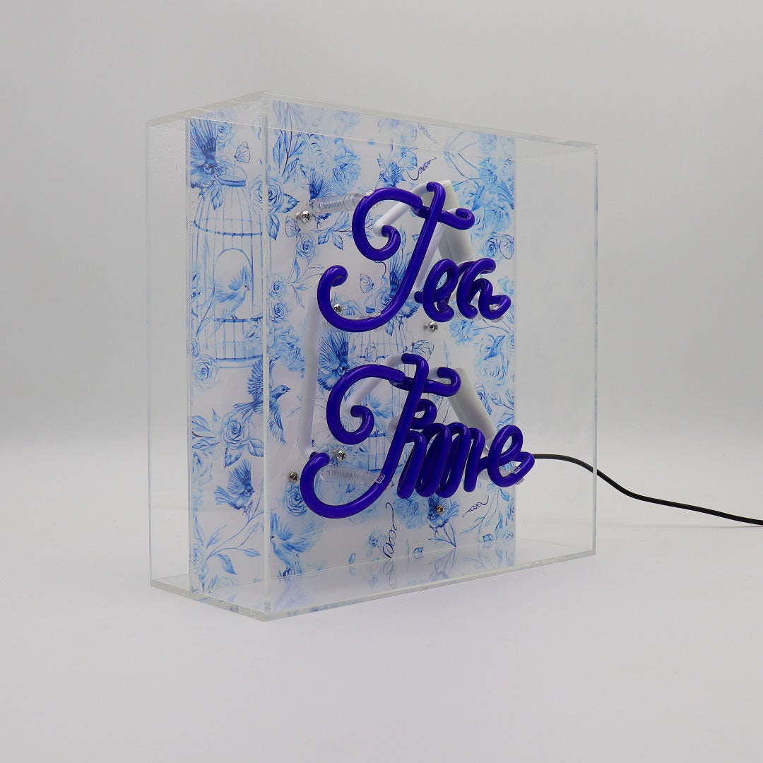 'Tea Time' Glass neon Sign - Blue
