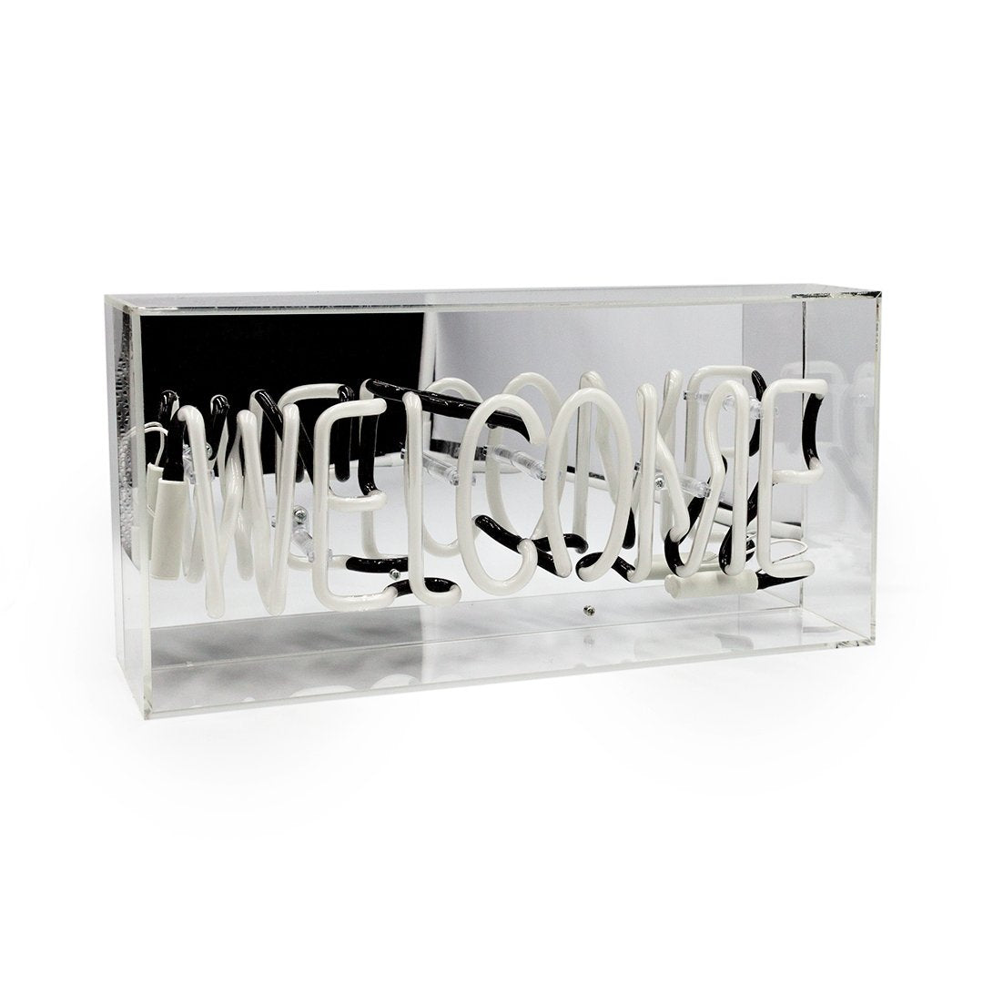 'Welcome' Glass Neon Sign - White