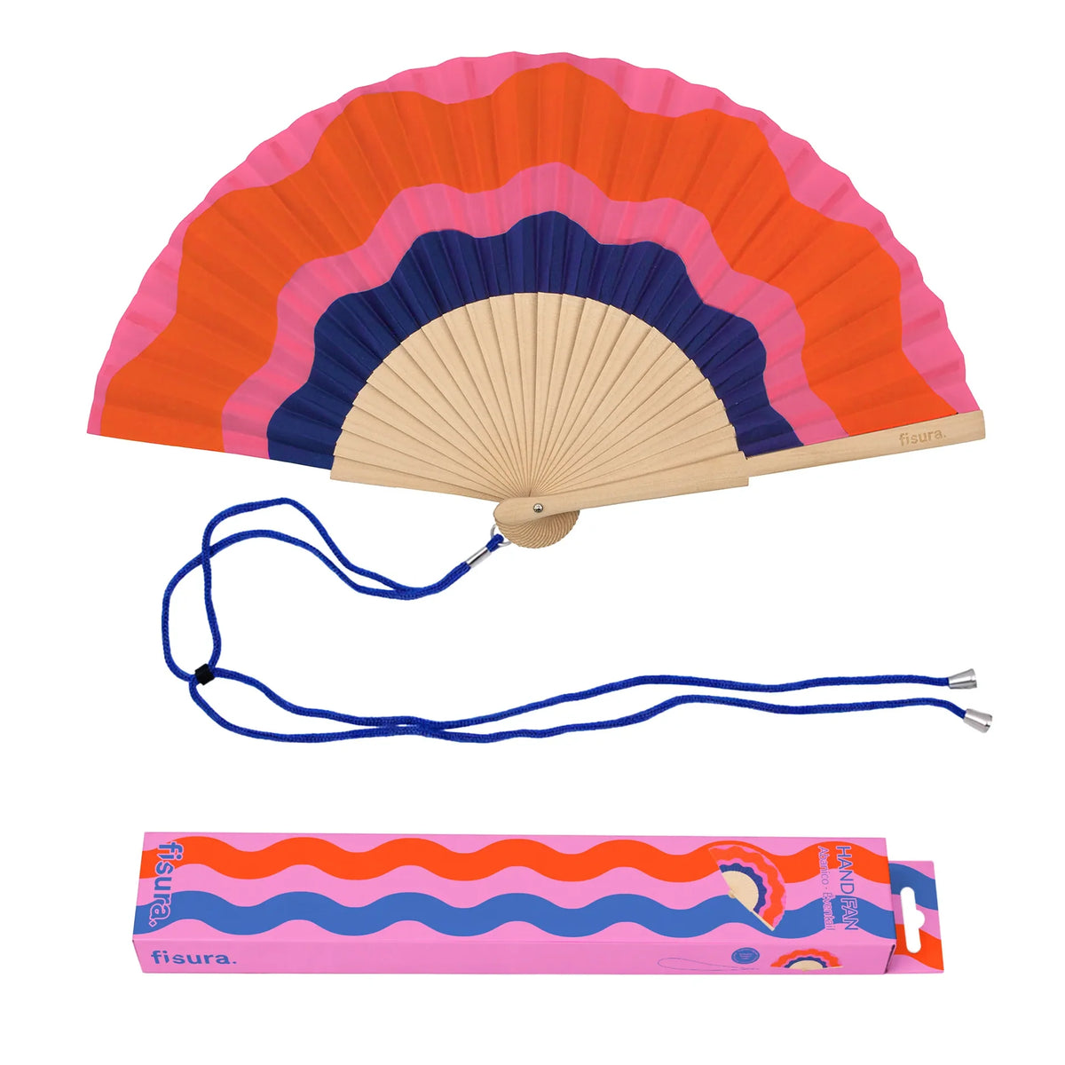 Éventail « Ondas » Rouge, Rose et Bleu – Fisura