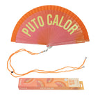 Éventail Imprimé « Puto calor » Effet Dégradé Orange – Fisura