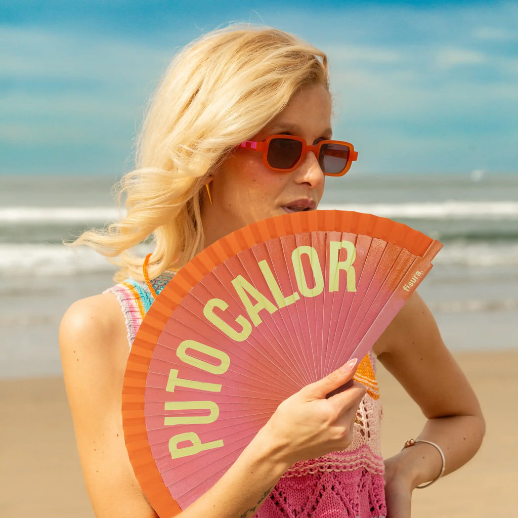 Éventail Imprimé « Puto calor » Effet Dégradé Orange – Fisura – vue 2