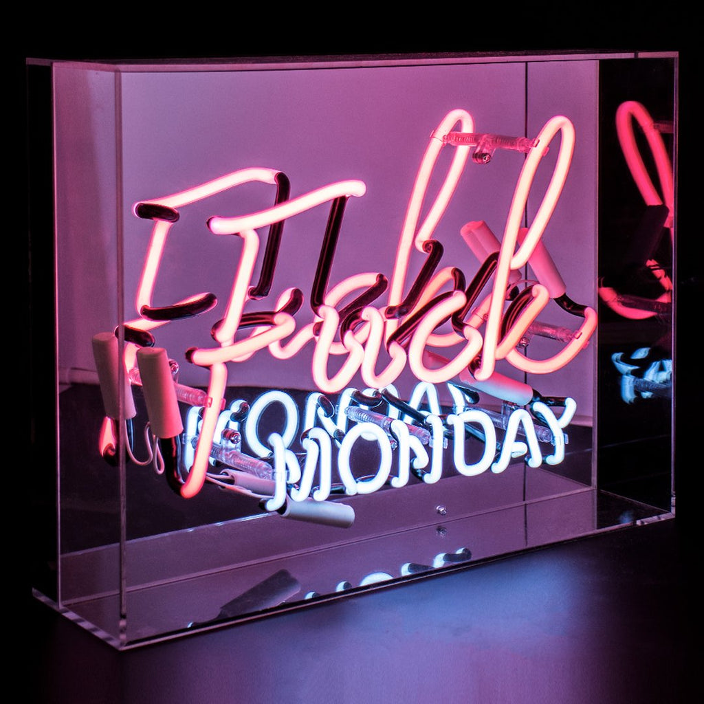 'Fuck Monday' Large Glass Neon Sign - Pink