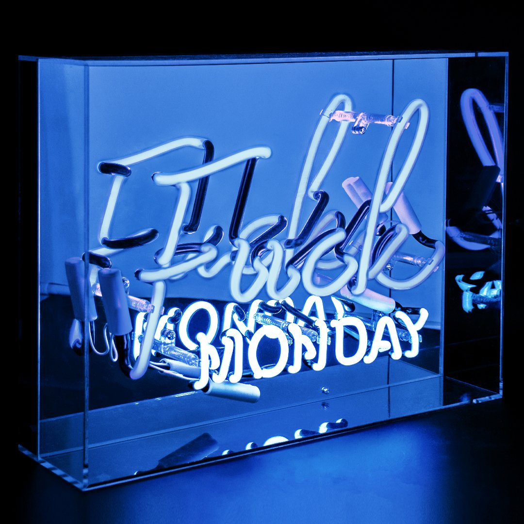 'Fuck Monday' Large Glass Neon Sign - Blue