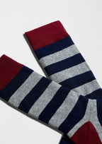 Rayas horizontales grises y azul marino con puño burdeos - BeStripes Grey & Navy - BESOCKS