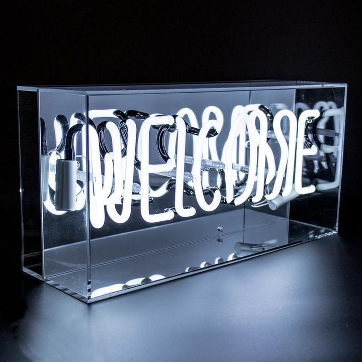 Design-lahja – acrylic box neon welcome white 