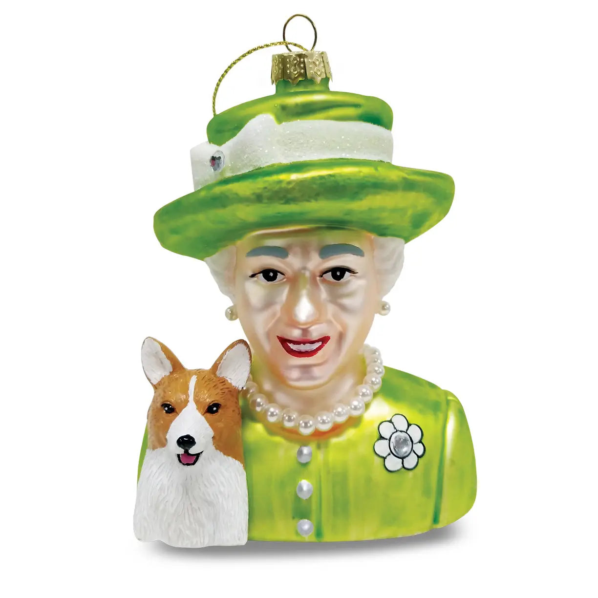 Bola de Navidad Reine Elizabeth y Corgi Green