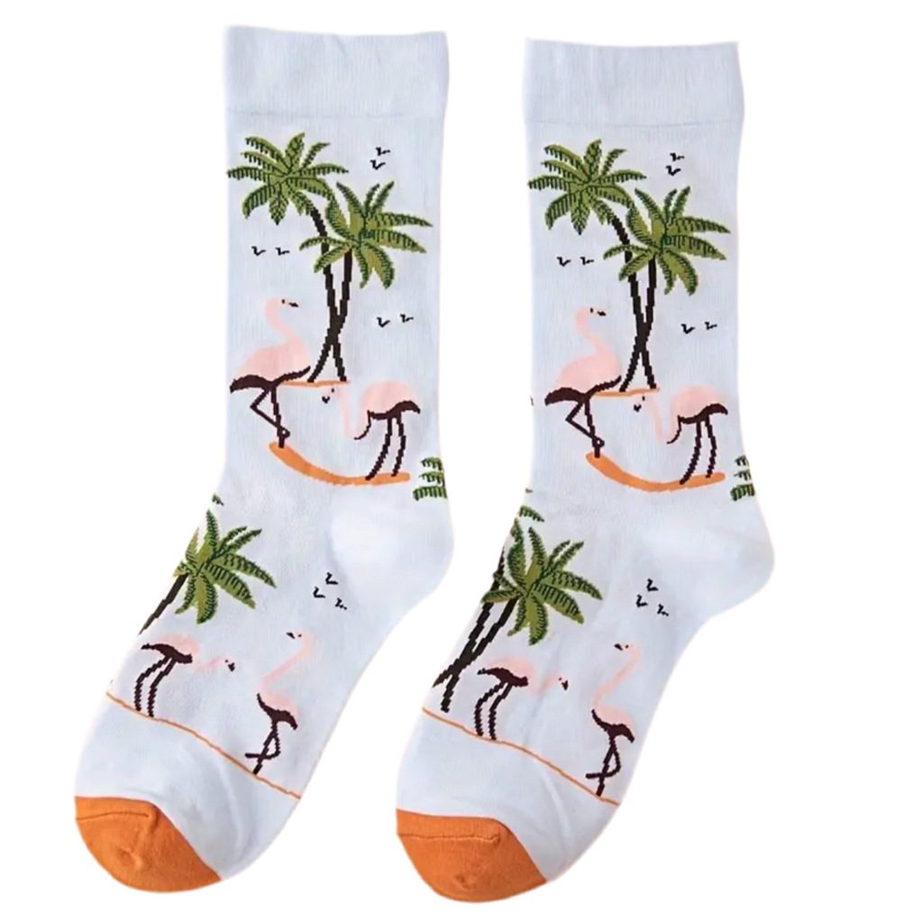 Oggetto regalo di design – chaussettes flamants roses palmiers