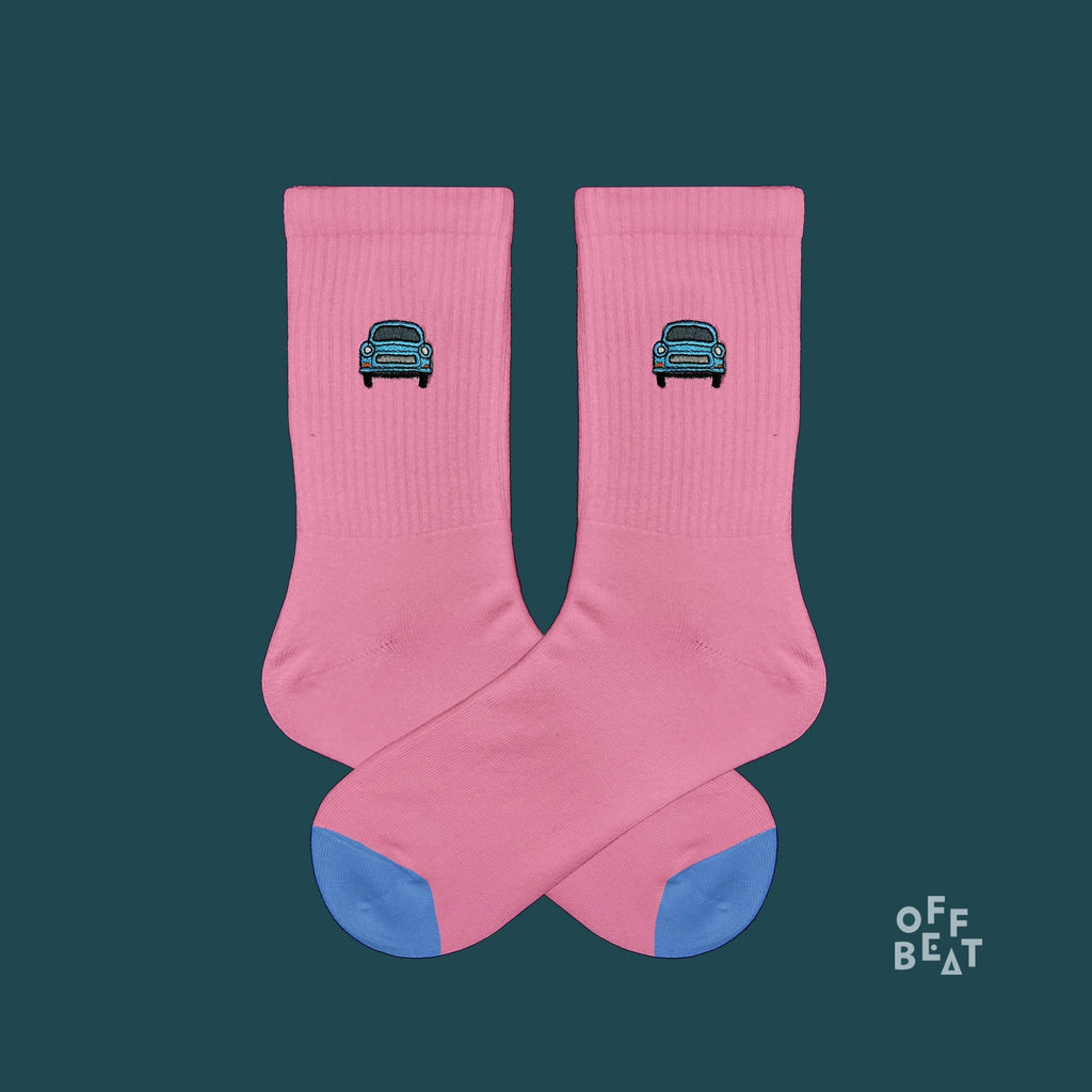 Chaussettes Brodées Voiture Vintage
