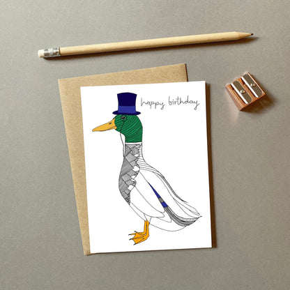 Carte d'anniversaire Mr Canard Colvert "Happy Birthday"