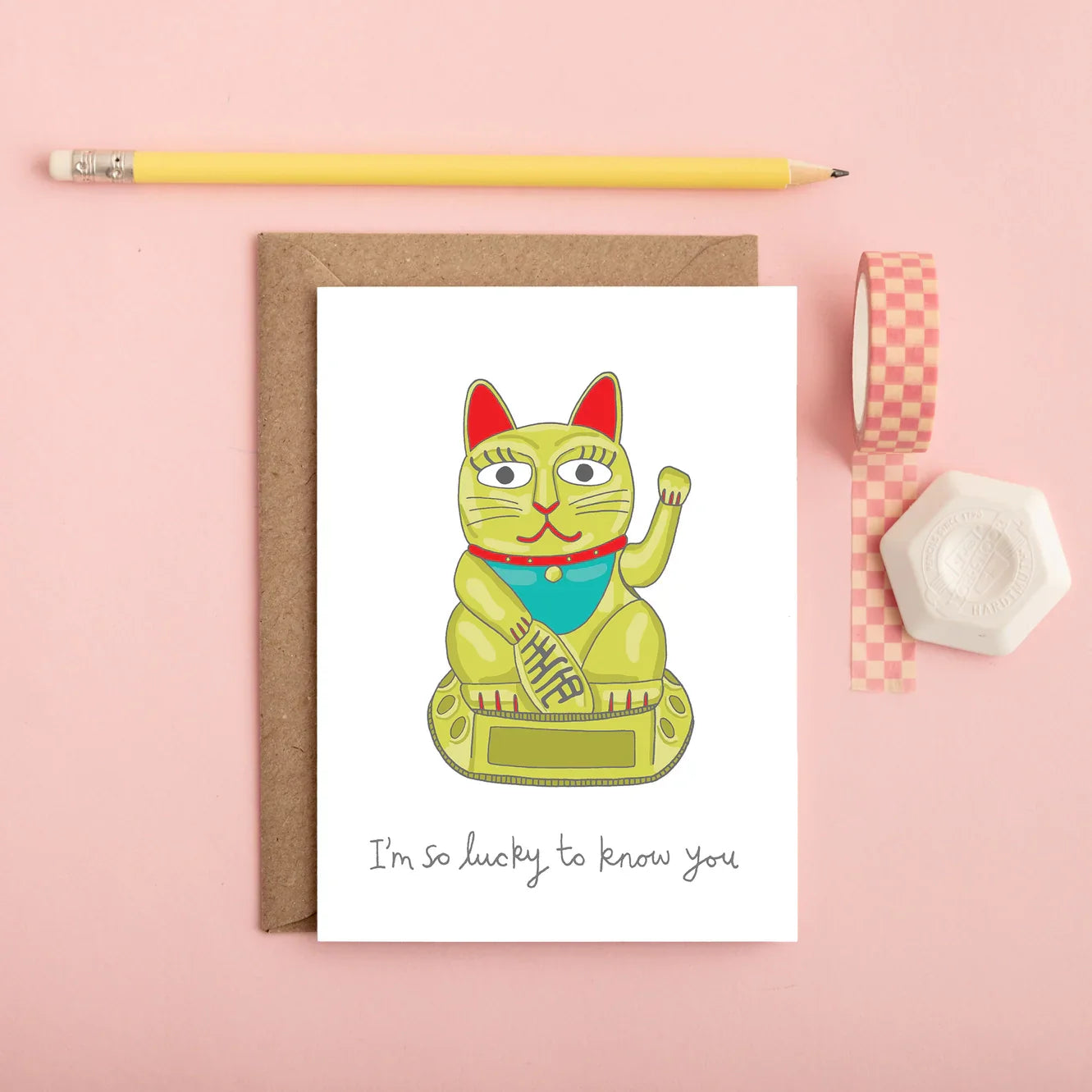 Oggetto regalo di design – carte de voeux chat chanceux im so lucky to know you youve got pen on your face FN67 67525708