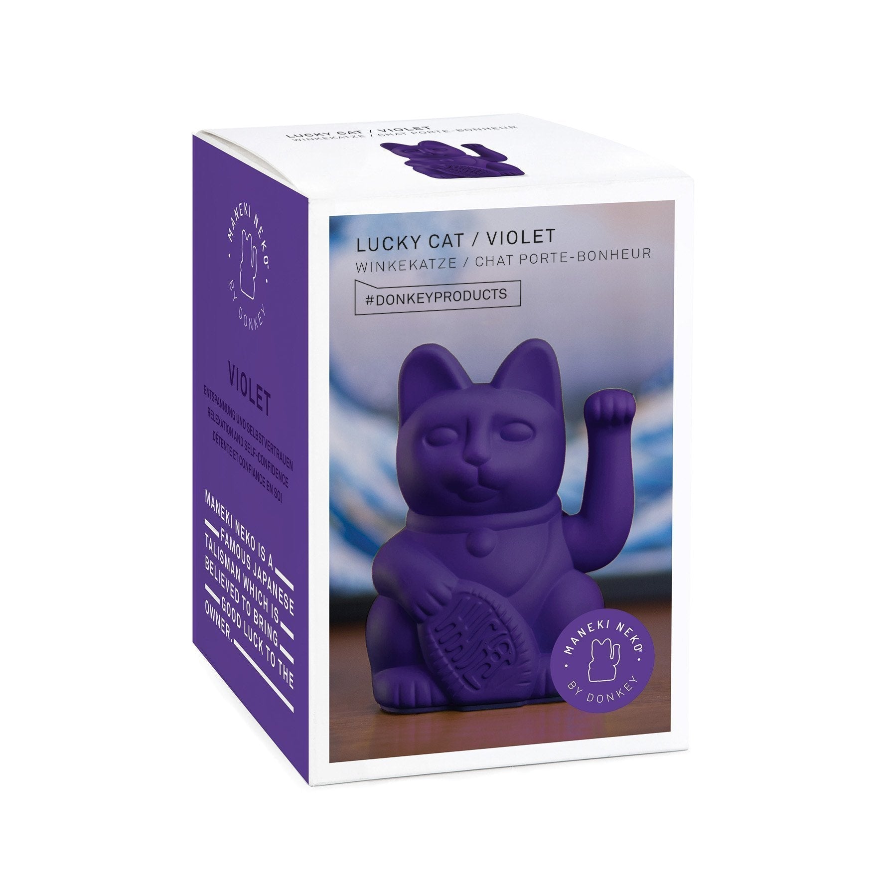 Oggetto regalo di design – chat chanceux violet donkey 