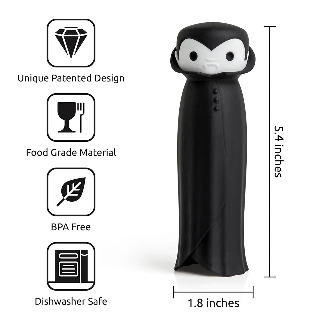 Drac N Roll: Cartoon vampire garlic peeler by OTOTO, BPA-free, dishwasher-safe.