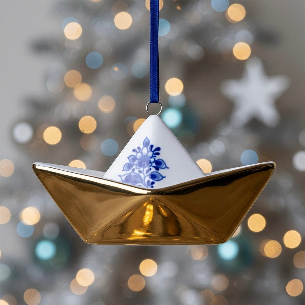 Origami Boat Christmas Ornament