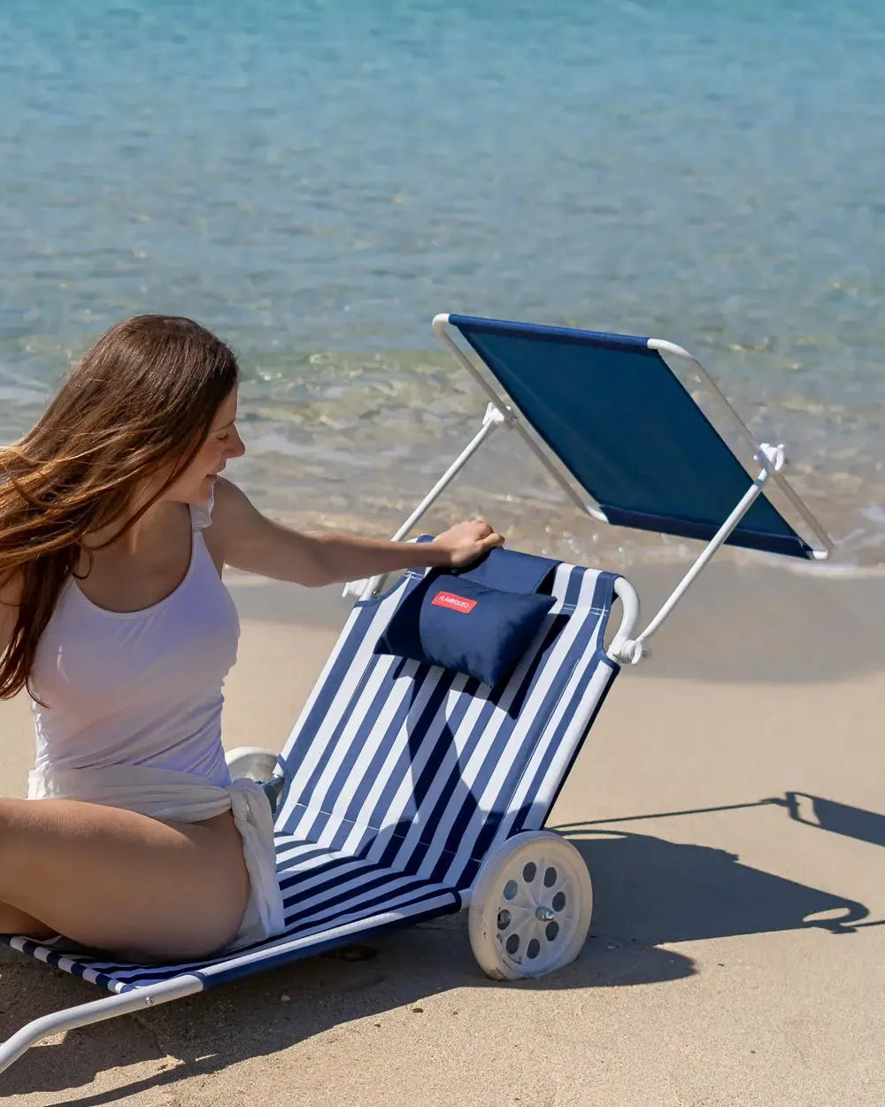Strandliege mit Rädern und Sonnendach – FREYA