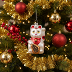 White Lucky Cat Christmas Ball