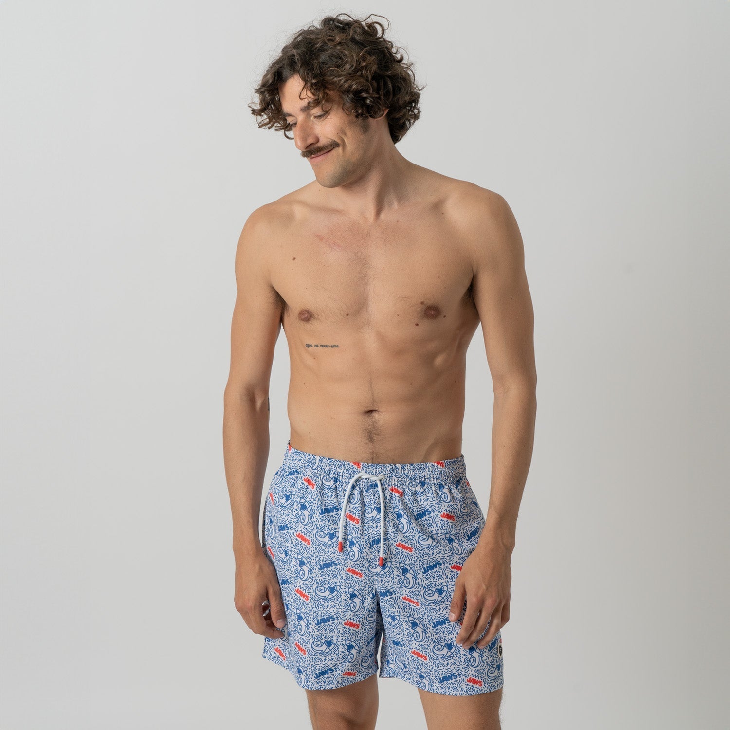Jaws Swim Shorts - White Blue