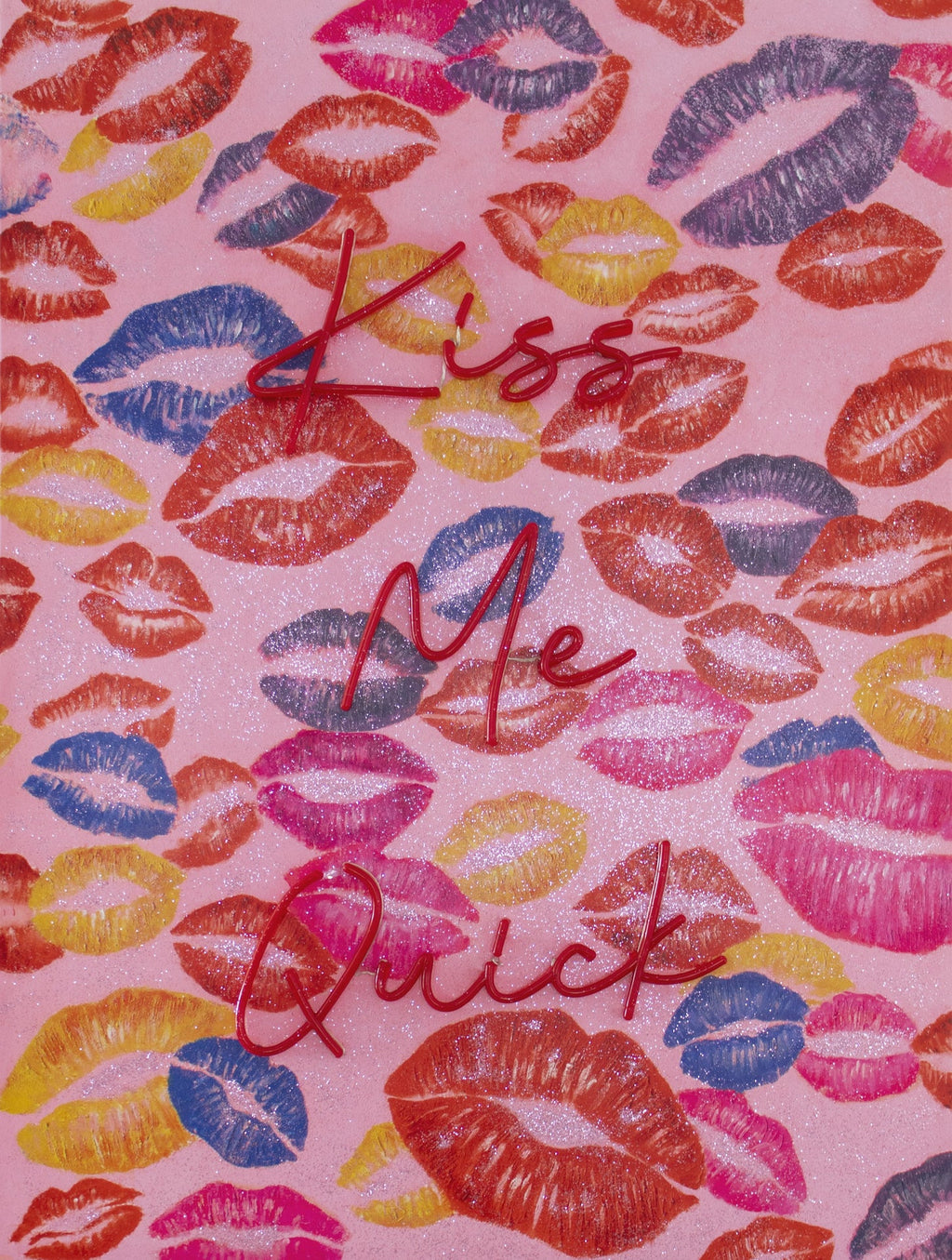 'Kiss Me Quick' Wall Artwork with LED Neon - STANDARD