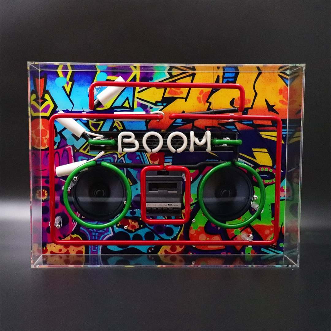 'Boom Box' Large Glass Neon Sign