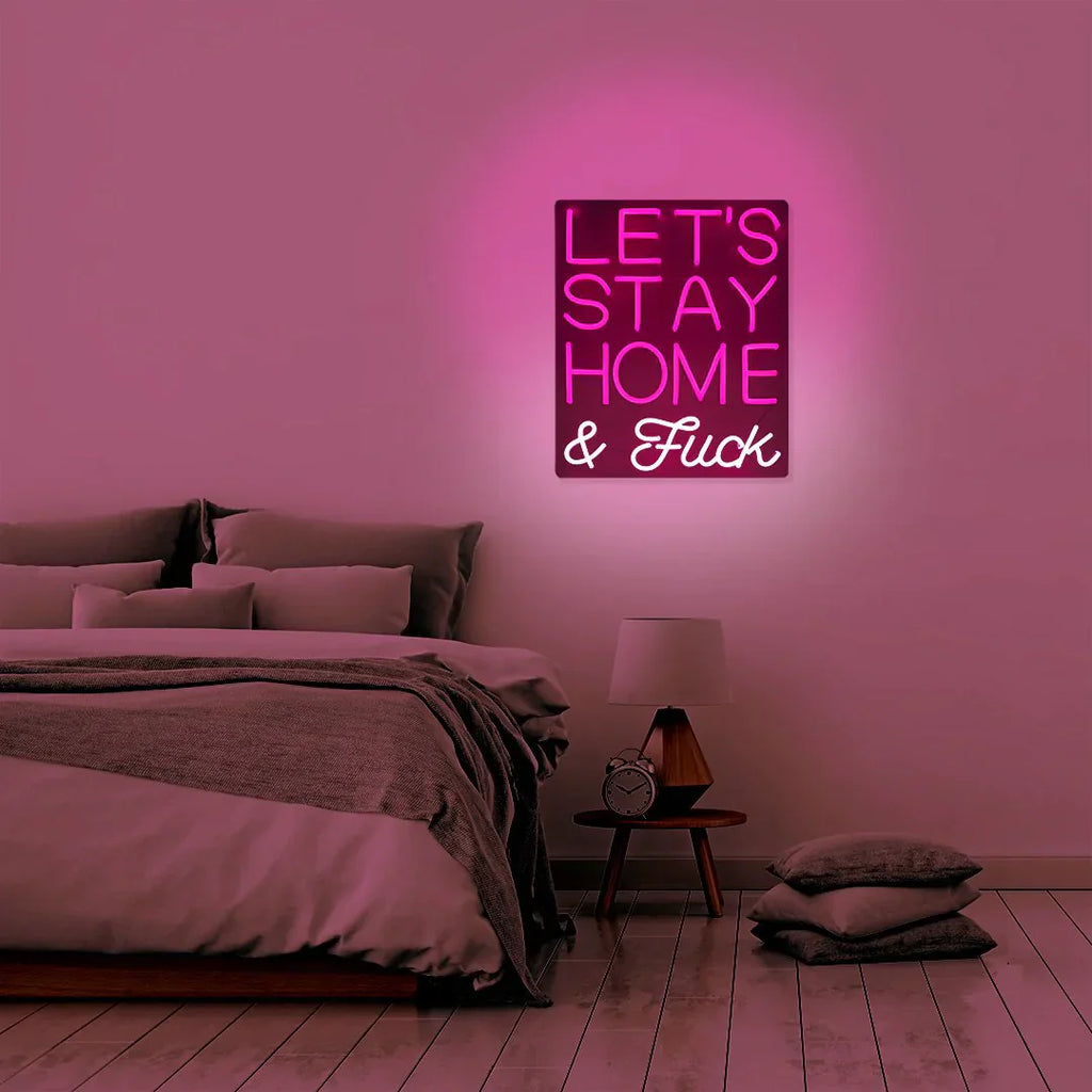 led wall neon lets stay home and f ck pink 