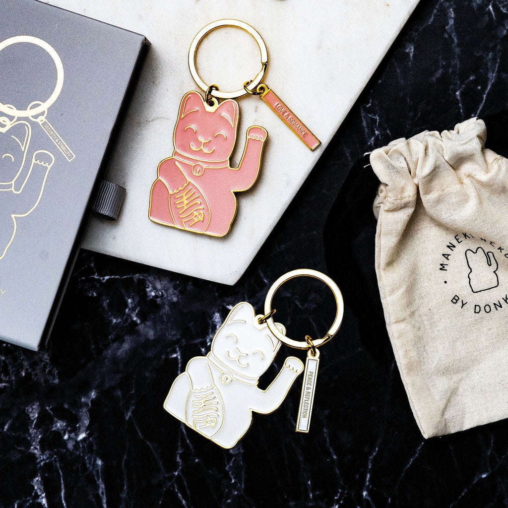Regalo de diseño – porte cles chat chanceux rose donkey 