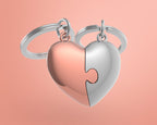 Couple heart key ring