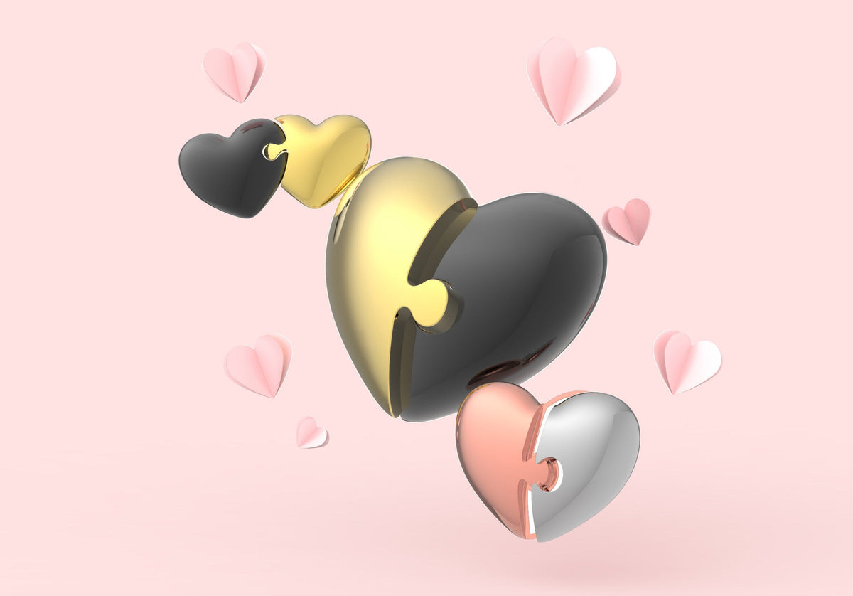 Couple heart key ring