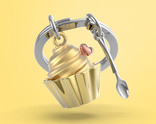 Gold Cupcake key ring