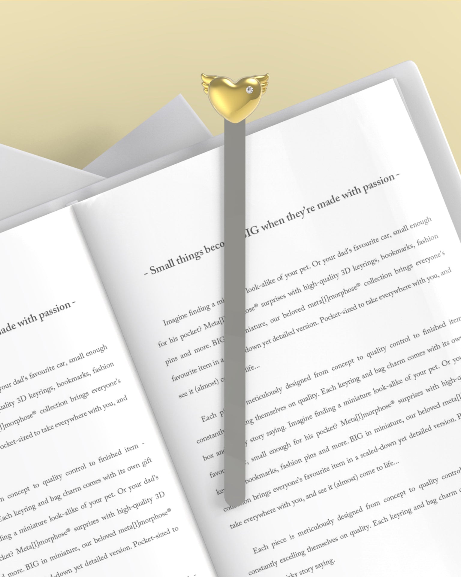 marque page coeur aile dore metalmorphose