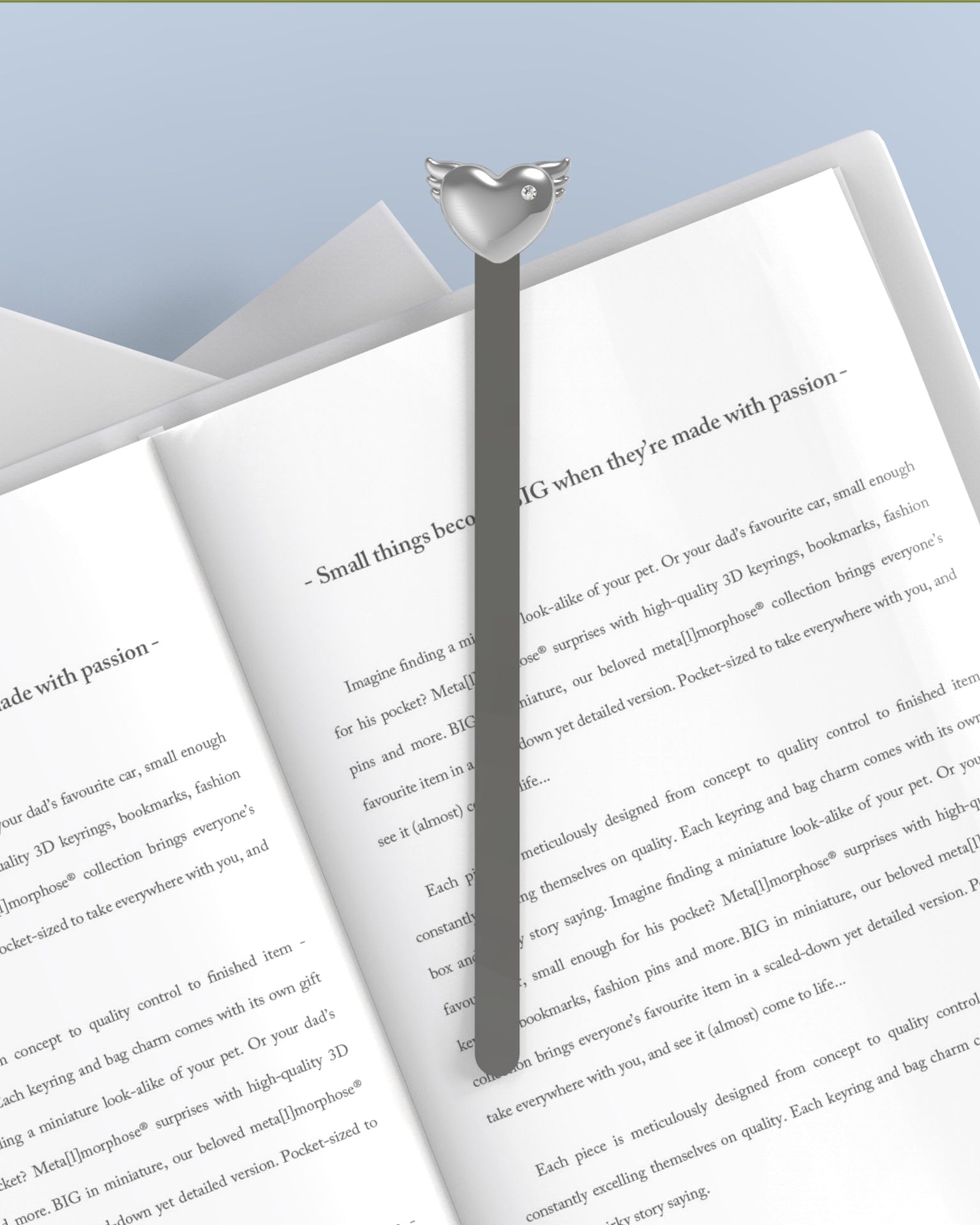 marque page coeur aile argent metalmorphose