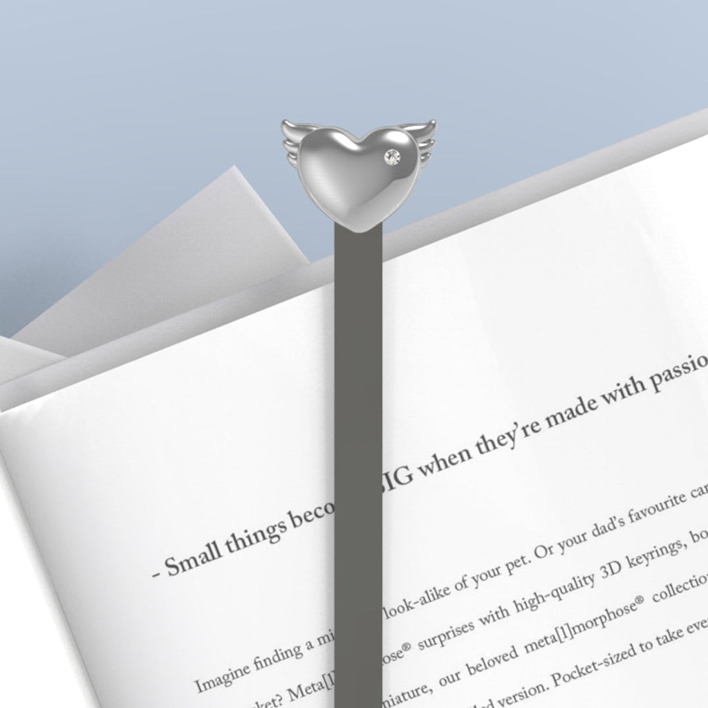 Oggetto regalo di design – marque page coeur aile argent metalmorphose