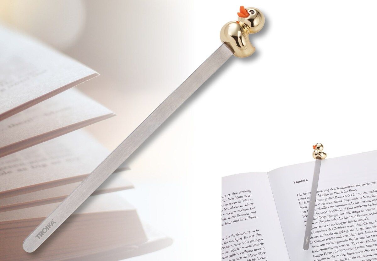 Designcadeau – marque page canard or troika 