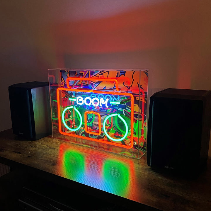 large acrylic box neon boom box 