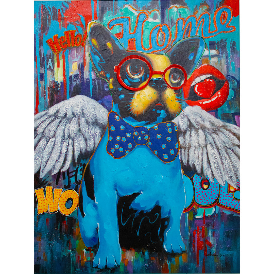 'Dog with Wings' Wall Artwork with LED Neon - SMALL