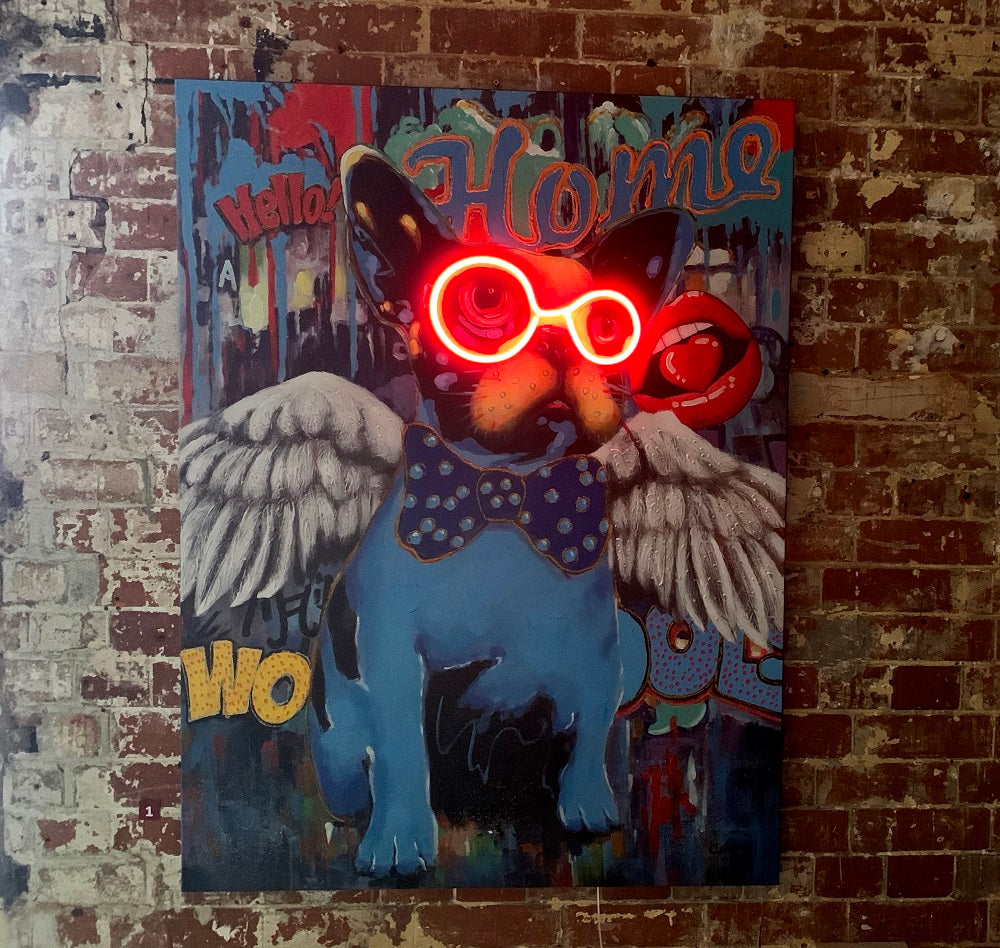 'Dog with Wings' Wall Artwork with LED Neon - STANDARD