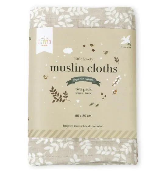 Lot de 2 langes en coton bio - Feuilles Taupe – vue 9 – A Little Lovely Company