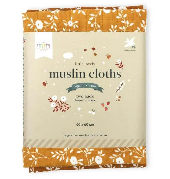 Lot de 2 langes en coton bio - Fleurs Caramel – vue 10 – A Little Lovely Company