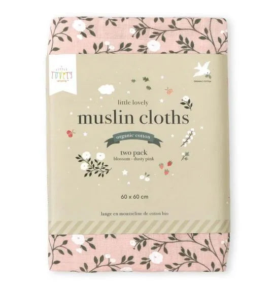 Lot de 2 langes en coton bio - Fleurs Rose – vue 7 – A Little Lovely Company